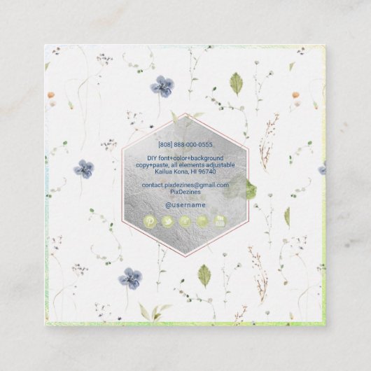PixDezines水彩ワイルドフラワーハニカムスクーア スクエア名刺 (裏面)
