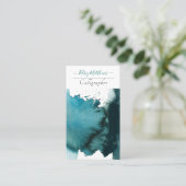 PixDezines水彩低下ティール(緑がかった色) 名刺 (スタンド正面)