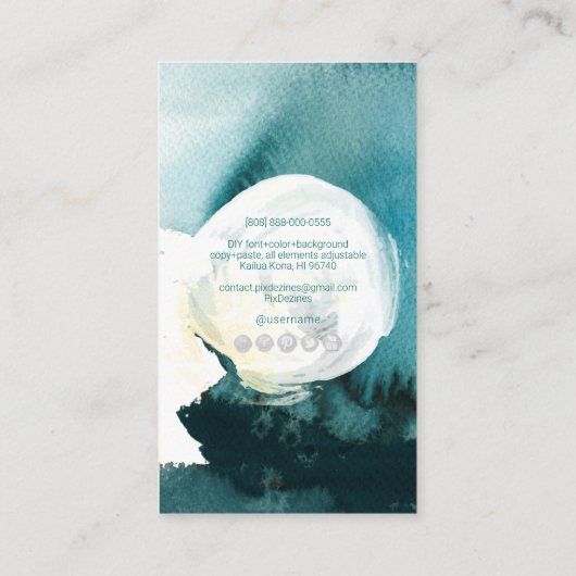 PixDezines水彩低下ティール（緑がかった色） 名刺 (裏面)