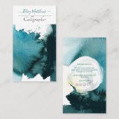 PixDezines水彩低下ティール(緑がかった色) 名刺 (正面/裏面)