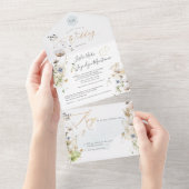 PixDezines水彩冬メドウズフラワー オールインワン招待状 (貼ってはがせる)