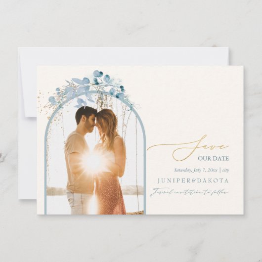 PixDezines水彩冬ユーカリリース セーブザデート (正面)