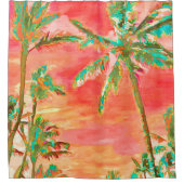 PixDezines水彩効果/ハワイ/サンゴ/ティール（緑がかった色） シャワーカーテン (正面)