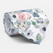 PixDezines水彩埃っぽいブルーバラ牡丹 ネクタイ (ロール)