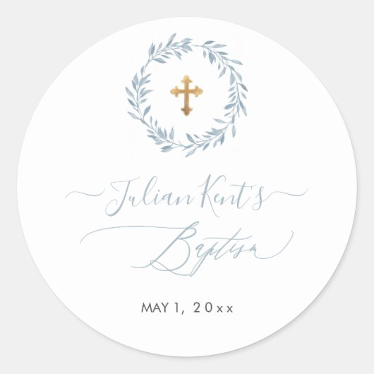 PixDezines水彩埃っぽいブルーリース招待状 ラウンドシール (正面)