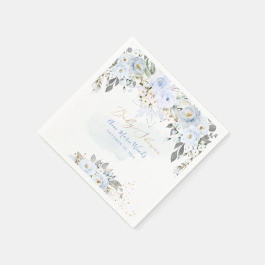 PixDezines水彩埃っぽい青いバラ赤ちゃんシャワー スタンダードカクテルナプキン (角)