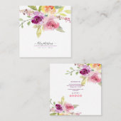 PixDezines水彩夏のバラ、プラム スクエア名刺 (正面/裏面)