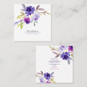 PixDezines水彩夏のバラ、紫バイオレット スクエア名刺 (正面/裏面)