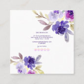 PixDezines水彩夏のバラ、紫バイオレット スクエア名刺 (裏面)
