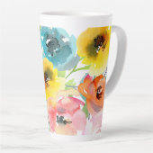 PixDezines水彩夏の牡丹 カフェラテマグ (右アングル)