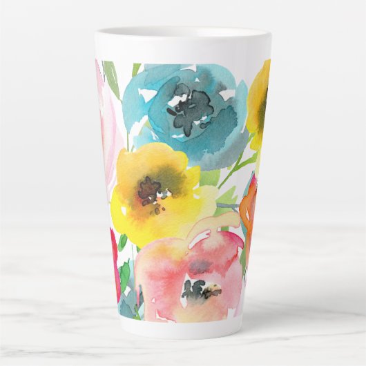 PixDezines水彩夏の牡丹 カフェラテマグ (正面)