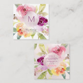 PixDezines水彩夏バラ スクエア名刺 (正面/裏面)