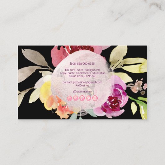 PixDezines水彩夏バラ 名刺 (裏面)