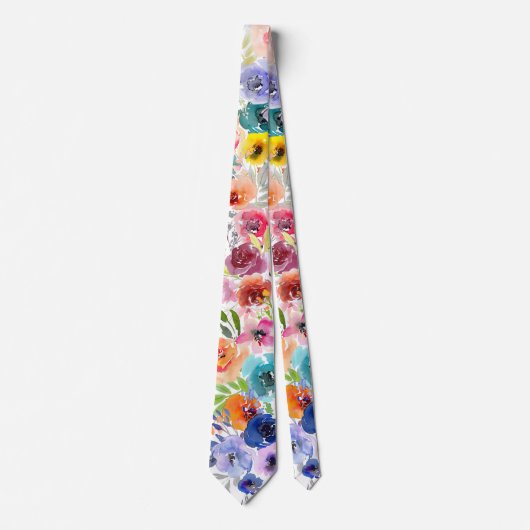 PixDezines水彩夏花模様 ネクタイ (正面)