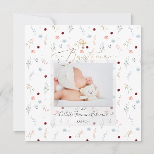 PixDezines水彩小柄フルーアバプテメフィル 招待状 (正面)