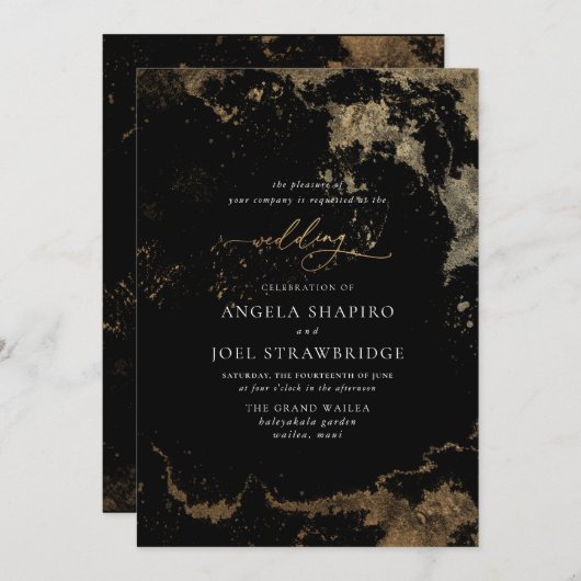 PixDezines水彩抽象芸術フェイク金ゴールド 招待状 (正面/裏面)