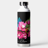 PixDezines水彩暗い赤紫色シンビジウムオーキッド ウォーターボトル (左面)