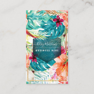 PixDezines水彩熱帯花の葉 名刺