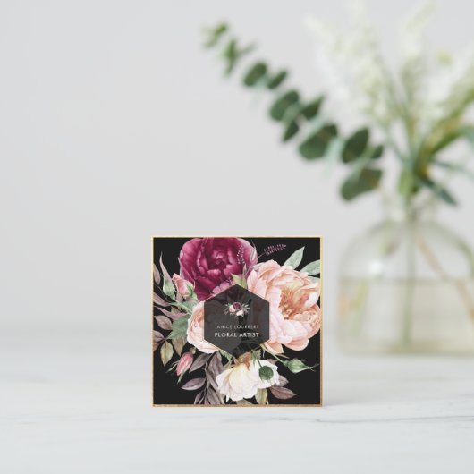 PixDezines水彩牡丹広場ビジネスカード スクエア名刺 (スタンド正面)