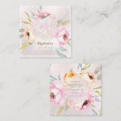 PixDezines水彩牡丹+セージ スクエア名刺 (正面/裏面)