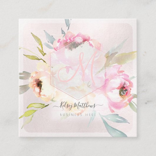 PixDezines水彩牡丹+セージ スクエア名刺 (正面)