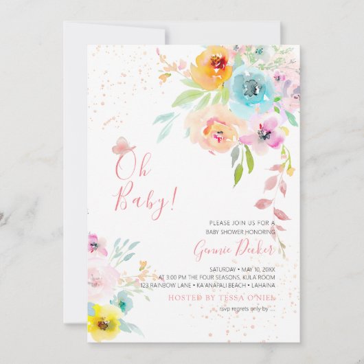 PixDezines水彩牡丹DIYイベント赤ちゃんシャワー 招待状 (正面)