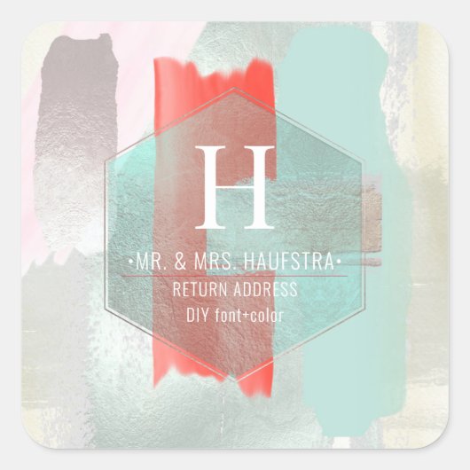 PixDezines水彩画モダン画コーラルシーフォーム スクエアシール (正面)