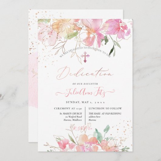 PixDezines水彩画赤面スイートピーズ献身 招待状 (正面/裏面)