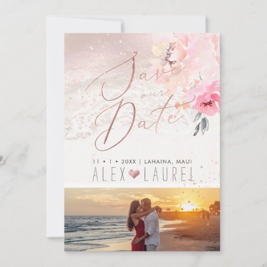 PixDezines水彩画赤面Peonies Save the Date 招待状 (正面)