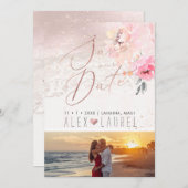 PixDezines水彩画赤面Peonies Save the Date 招待状 (正面/裏面)