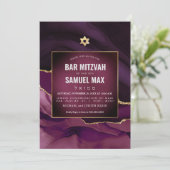 PixDezines水彩画Agate Burgundy(ユダヤ教の)バル・ミツバー 招待状 (スタンド正面)