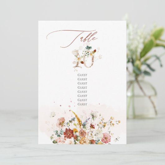 PixDezines水彩秋ガーデンフラワーテーブル10 招待状 (スタンド正面)