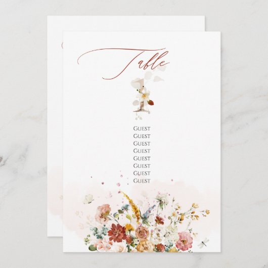 PixDezines水彩秋ガーデンフラワーテーブル1 招待状 (正面/裏面)