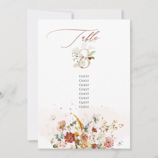 PixDezines水彩秋ガーデンフラワーテーブル8 招待状 (正面)