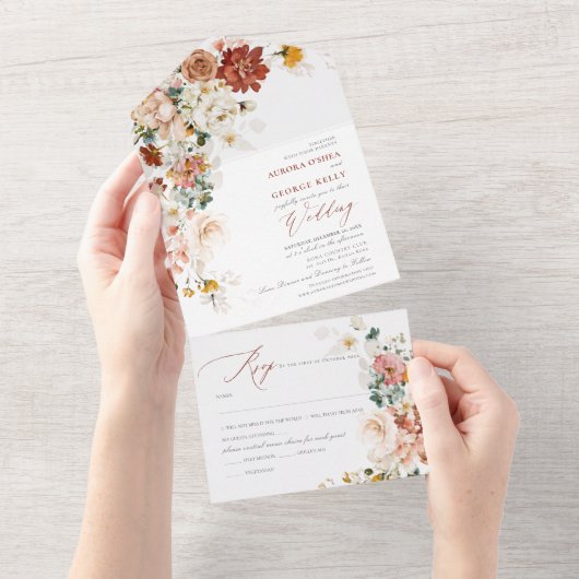 PixDezines水彩秋ガーデンフラワー オールインワン招待状 (貼ってはがせる)