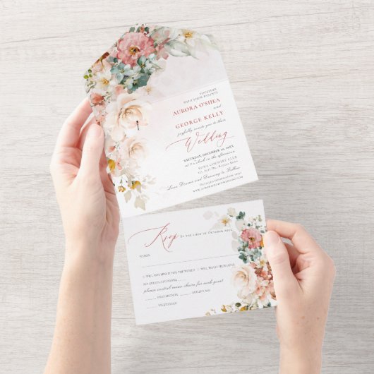 PixDezines水彩秋ガーデンフラワー オールインワン招待状 (貼ってはがせる)