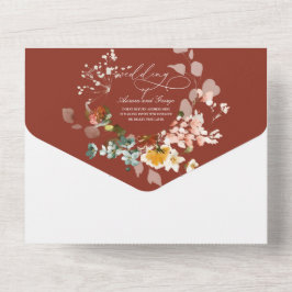 PixDezines水彩秋ガーデンフラワー オールインワン招待状