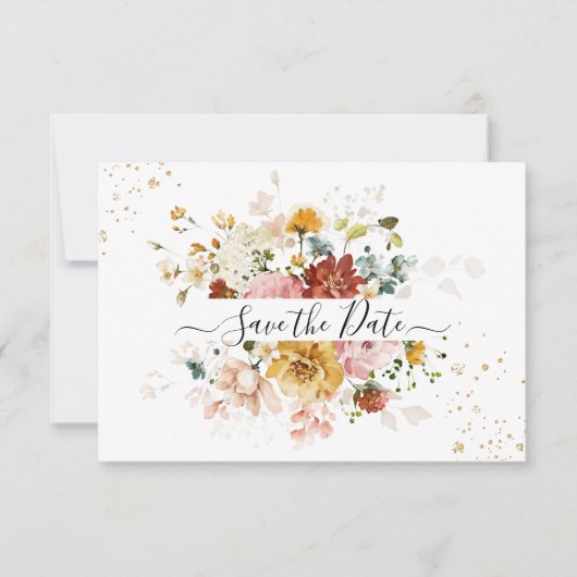 PixDezines水彩秋ガーデンフラワー セーブザデート (正面)