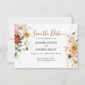 PixDezines水彩秋ガーデンフラワー セーブザデート (裏面)