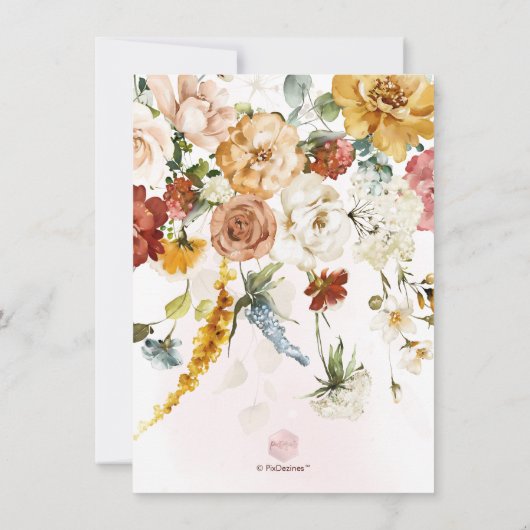 PixDezines水彩秋ガーデンフラワー セーブザデート (裏面)