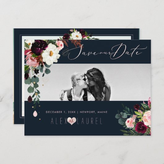 PixDezines水彩素朴開花、日付の保存 ポストカード (正面/裏面)