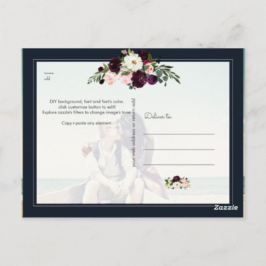 PixDezines水彩素朴開花、日付の保存 ポストカード (裏面)