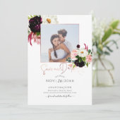 PixDezines水彩素朴開花、日付の保存 招待状 (スタンド正面)