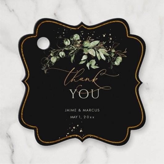 PixDezines水彩緑のユーカリ感謝していヨー フェイバータグ (正面)