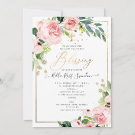 PixDezines水彩繊細な赤面開花バプテスマ 招待状