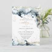 PixDezines水彩色抽象芸術海金ゴールドシーフォーム 招待状 (スタンド正面)