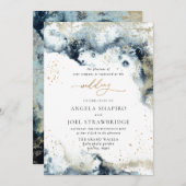 PixDezines水彩色抽象芸術海金ゴールドシーフォーム 招待状 (正面/裏面)