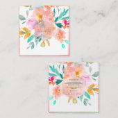 PixDezines水彩花ガーデンバラ スクエア名刺 (正面/裏面)