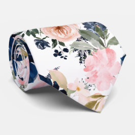 PixDezines水彩花ネイビーブルーピンク ネクタイ