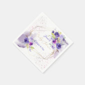 PixDezines水彩花バイオレットパープル スタンダードカクテルナプキン (角)